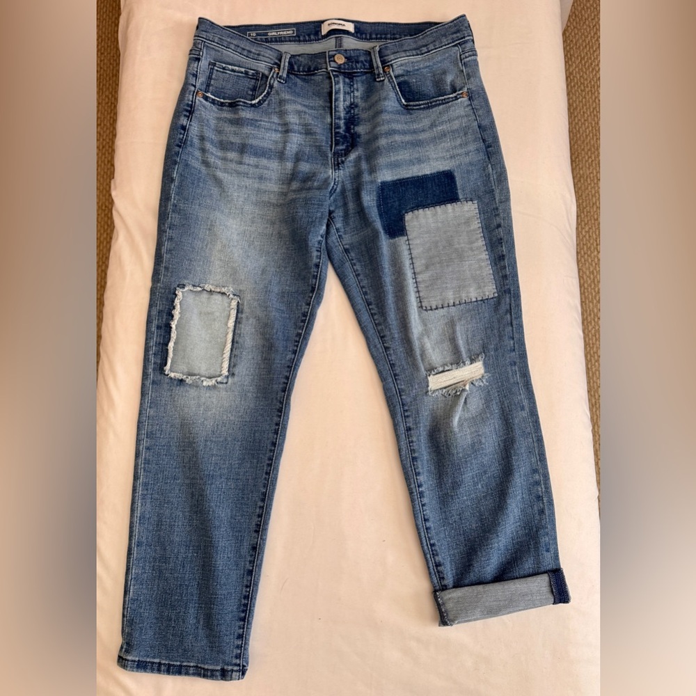 Sonoma Distressed Girlfriend Jeans with patches size 10